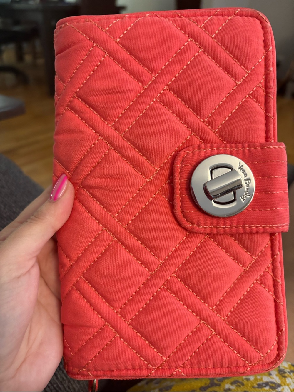 Vera Bradley Quilted Coral Phone Wallet Turn-Lock